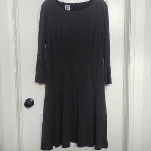 Anne Klein stretch dark grey midi dress viscose size 16